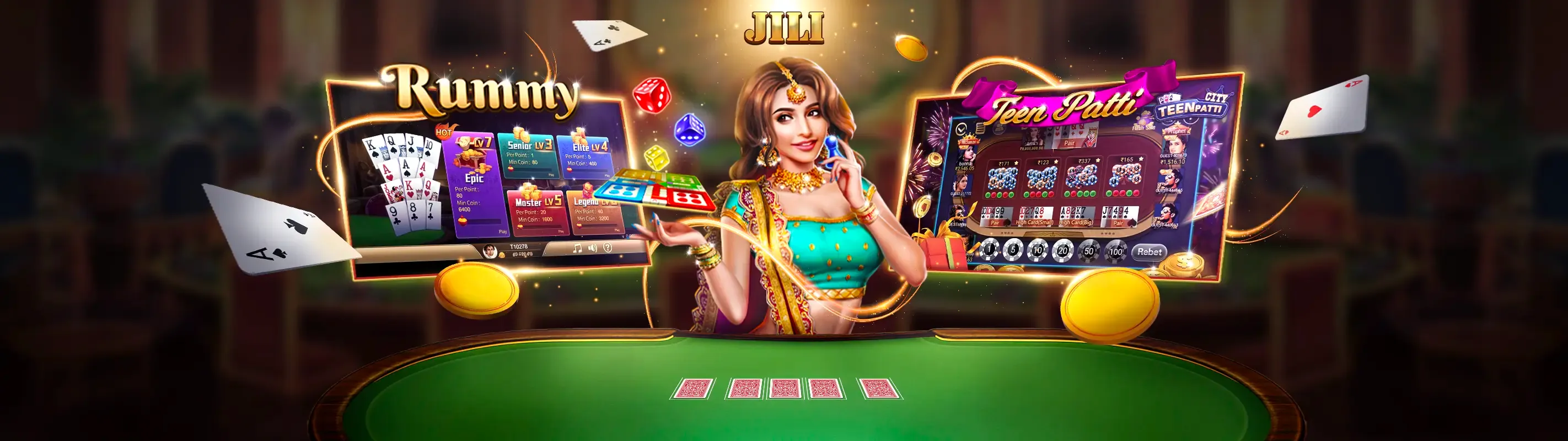 Bàn chơi Baccarat tại mm99 link với các lá bài và chip cược